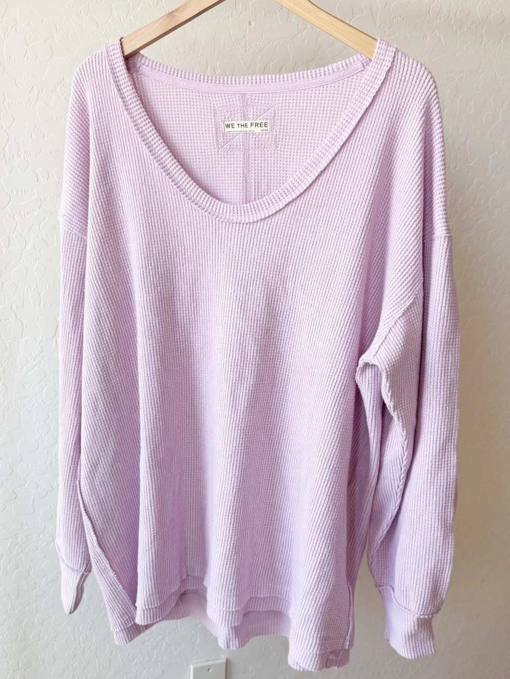 Free People Lavender Boho Thermal Top Balloon Long Sleeve Oversized Relaxed